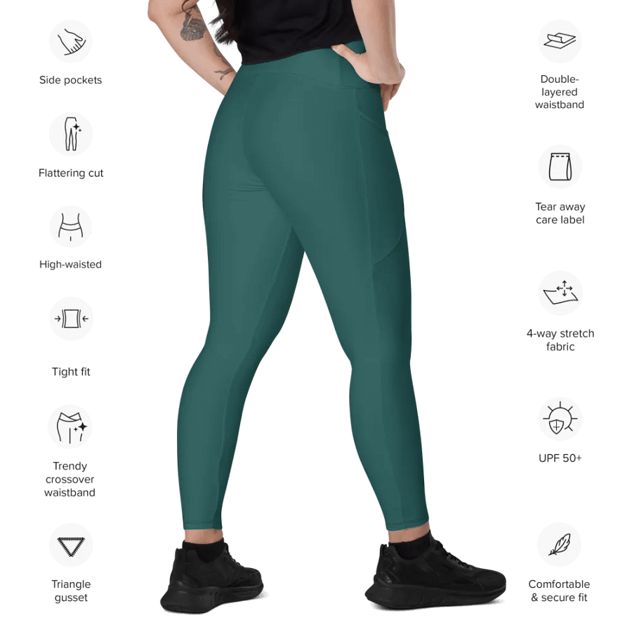 Plain Teal Green Soft Summer Women's High Waisted Premium Crossover Leggings with Pockets by Treasure Pie product image (11)