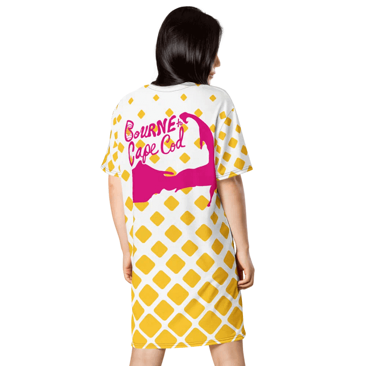 BOURNE to Cape Cod™ T-Shirt Dress | Hot Pink Logos on Mod Yellow Diamond Pattern product image (2)
