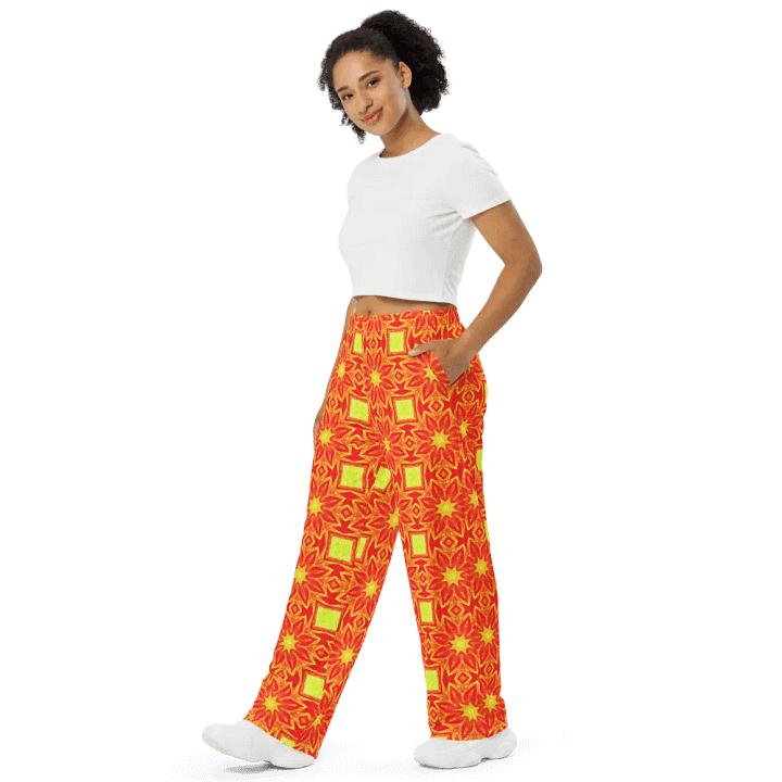 Abstract Repeating Orange Flower Unisex Wide Leg Trousers product image (1)