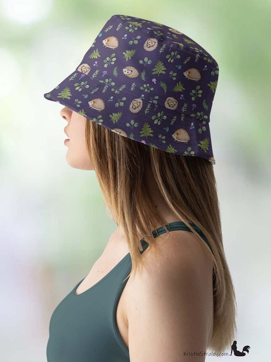 Hedgehogs Reversible Bucket Hat in Hedgehogs on Plum and Solid Plum product image (6)