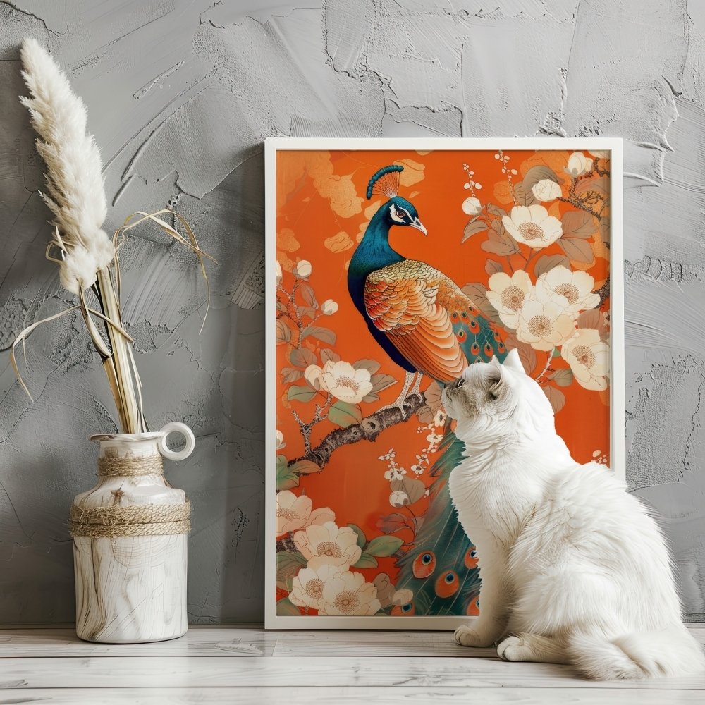 Art Nouveau Peacock on Orange Floral Art Print product image (23)