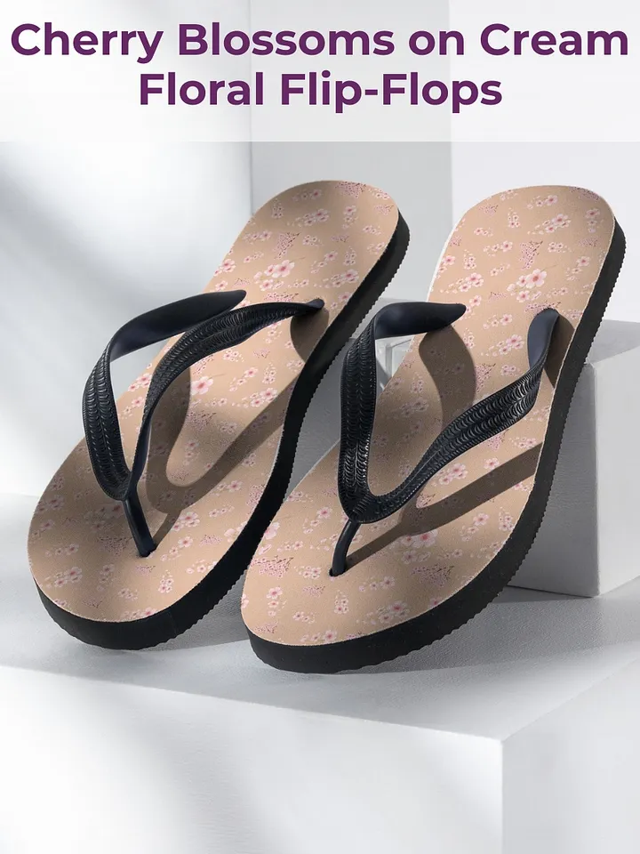 Cherry Blossoms on Cream Flip Flops product image (1)