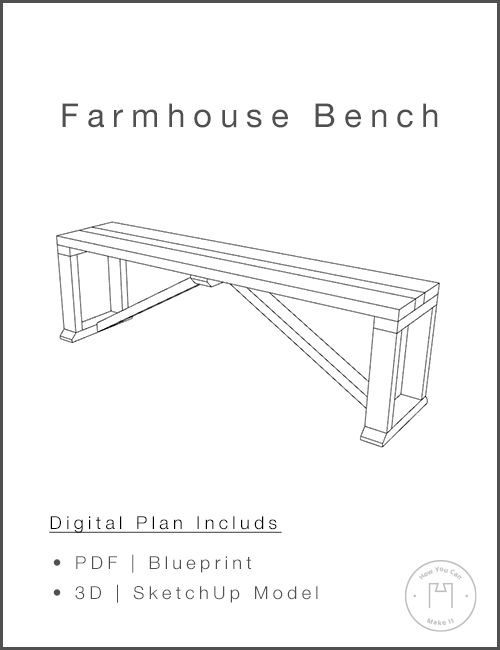 Farmhouse Bench - Woodworking Plans and 3D SketchUp Model product image (1)
