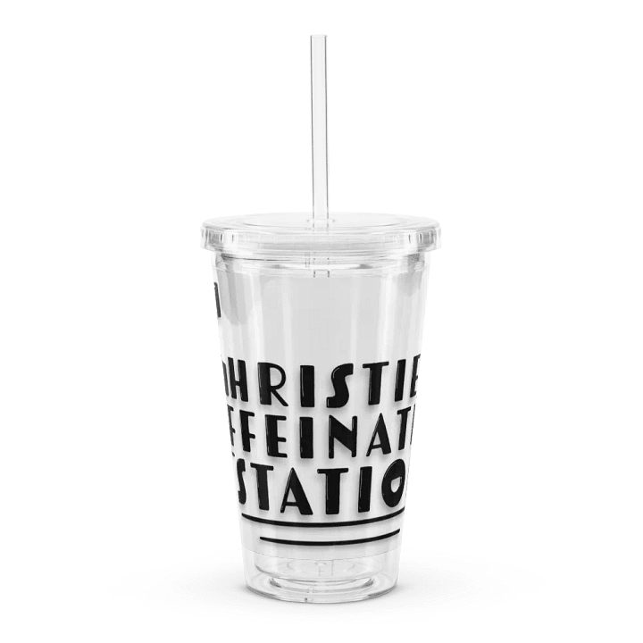 Clear Tumbler Cup with Lid & Straw - Black Text Logo product image (1)