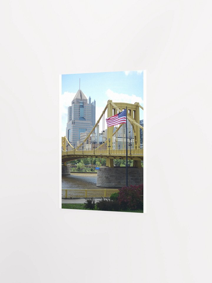 Pittsburgh - Highmark Building, Roberto Clemente Bridge and U.S. Flag - print/poster product image (2)