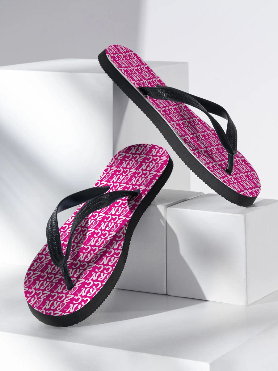 BOURNE to Flip Flop™ | Cape Cod Vibes for Your Soles | Mini BRN.2C.C. Logo Repeat Sandals | White Logo on Vibrant Pink product image (2)