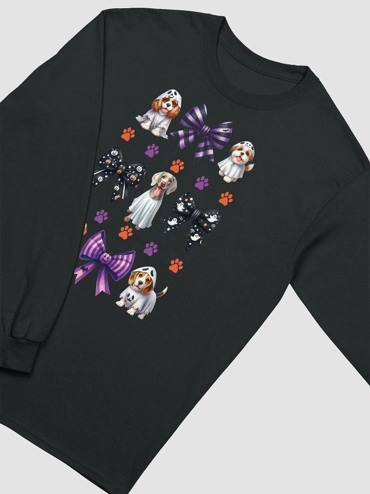 Cute Halloween Dog Ghosts and Bows Long Sleeve T-Shirt Design1 product image (1)