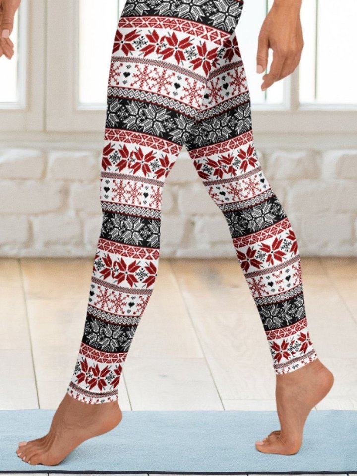 Winter Fair Isle Pattern Leggings, Red & Black product image (2)