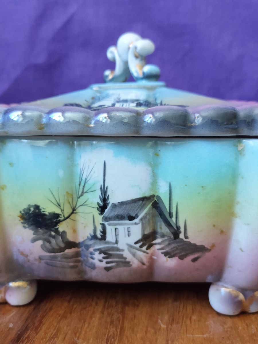 Caixa com tampa, pintada à mão, cerâmica, vintage product image (6)