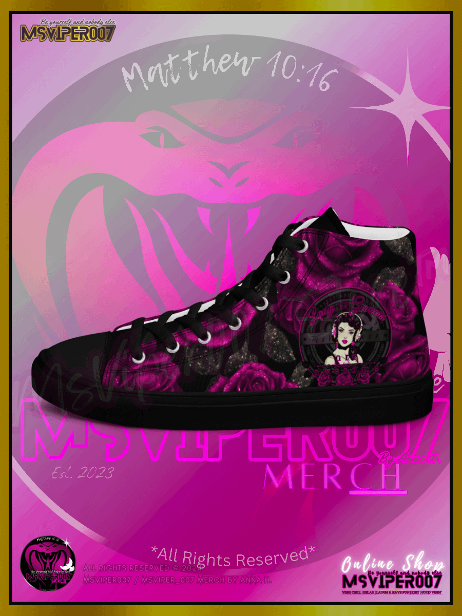 Shoes (High-Tops) - MsViper007's "Lady Gamers Are Awesome™ | [V3] (blk/velvet violent rose)" Womens Comfort High-Top Shoes by Anna H. product image (11)