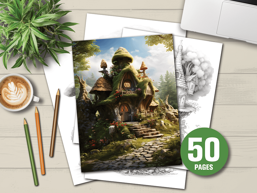 50 Fairy houses Coloring Pages With Commercial Rights product image (1)