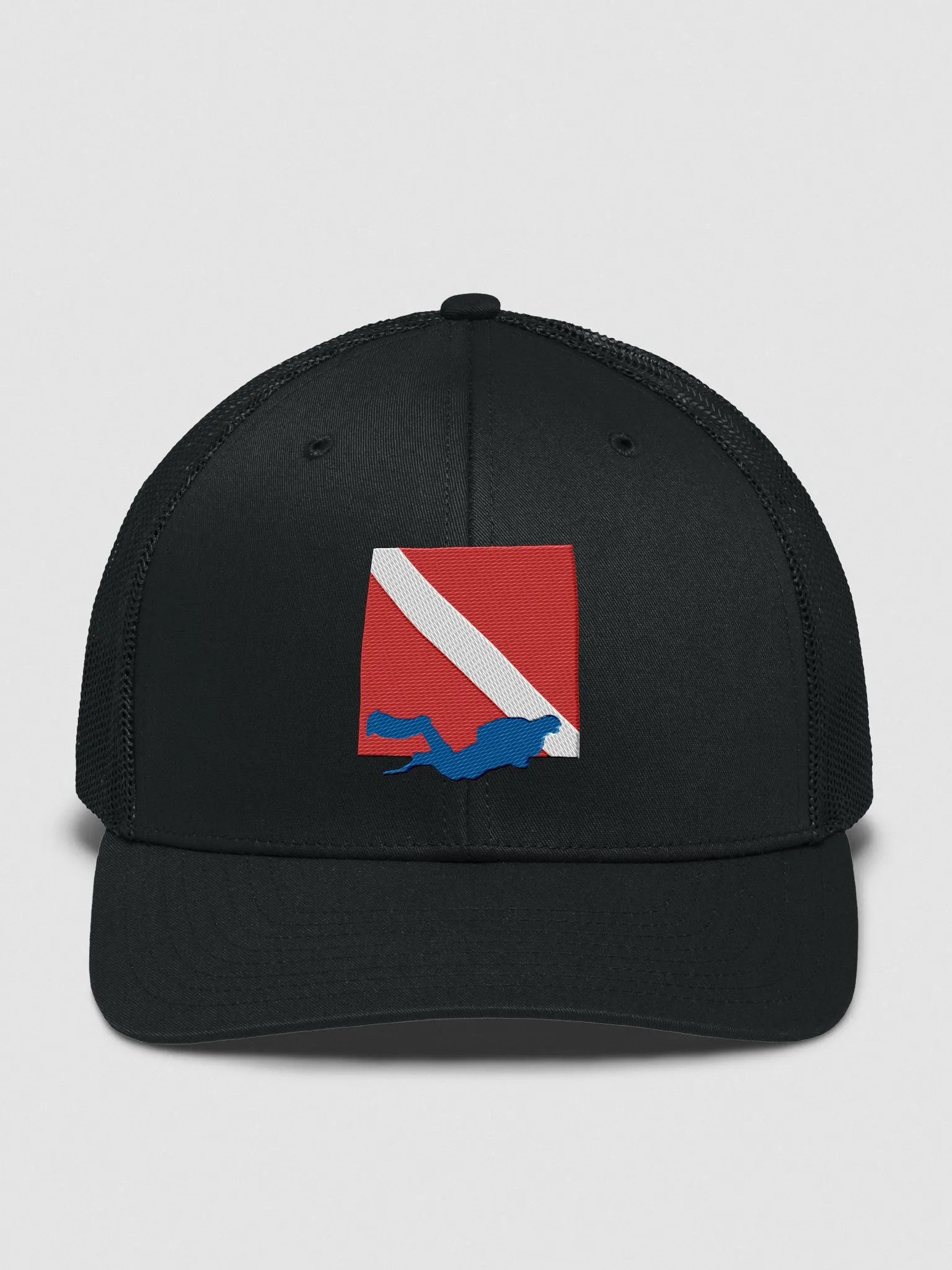 Dive-In Diver Down Flag Embroidered Trucker Snapback Hat product image (5)