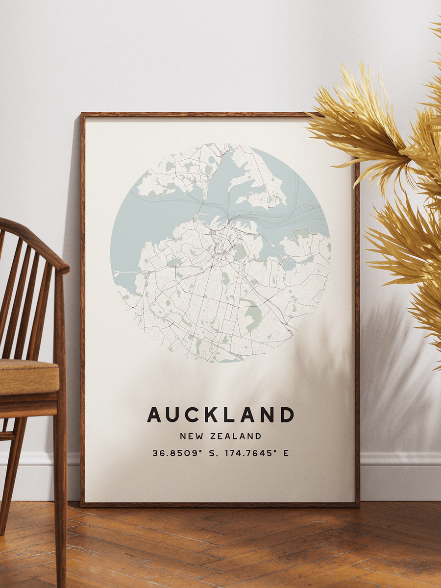 Auckland Street Map Poster – Beige Minimalist Circular City Art product image (1)