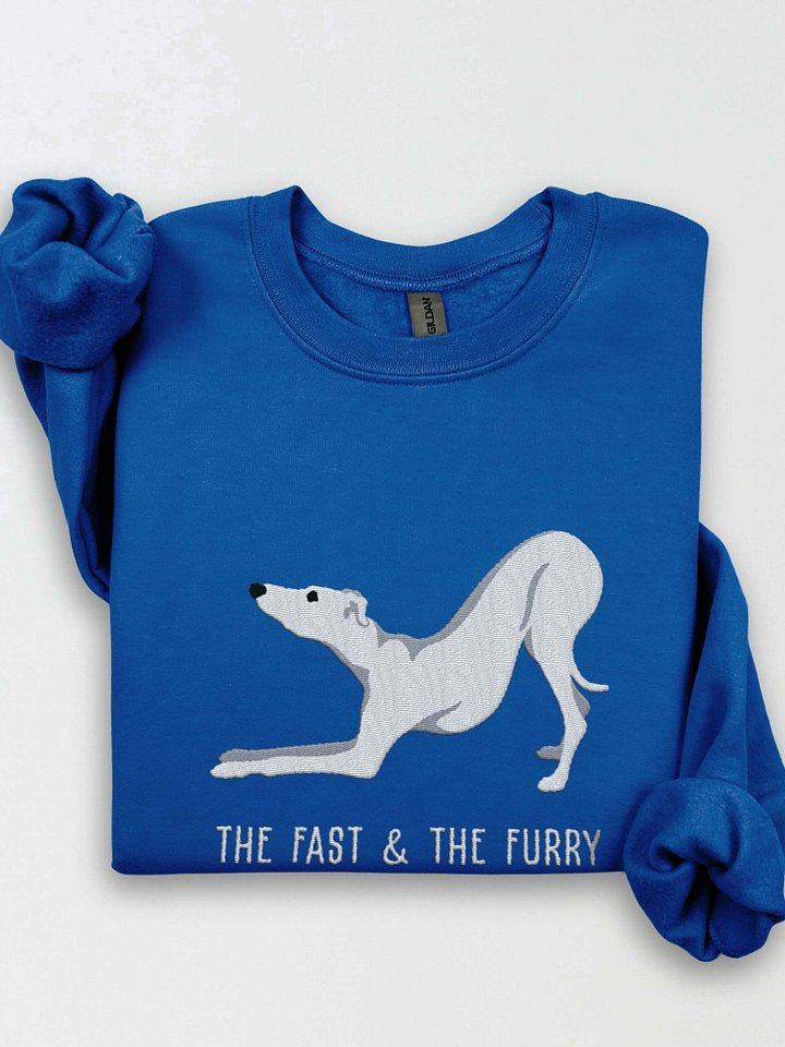 The Fast & the Furry Sweatshirt (Embroidered) of an Italian Greyhound(White) product image (1)