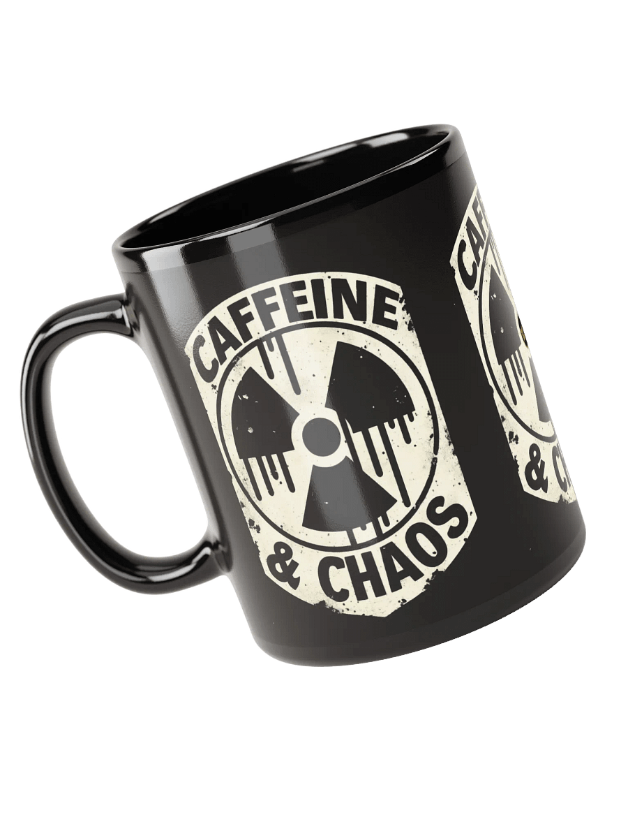 'Caffeine & Chaos' – Black Glossy Mug product image (3)