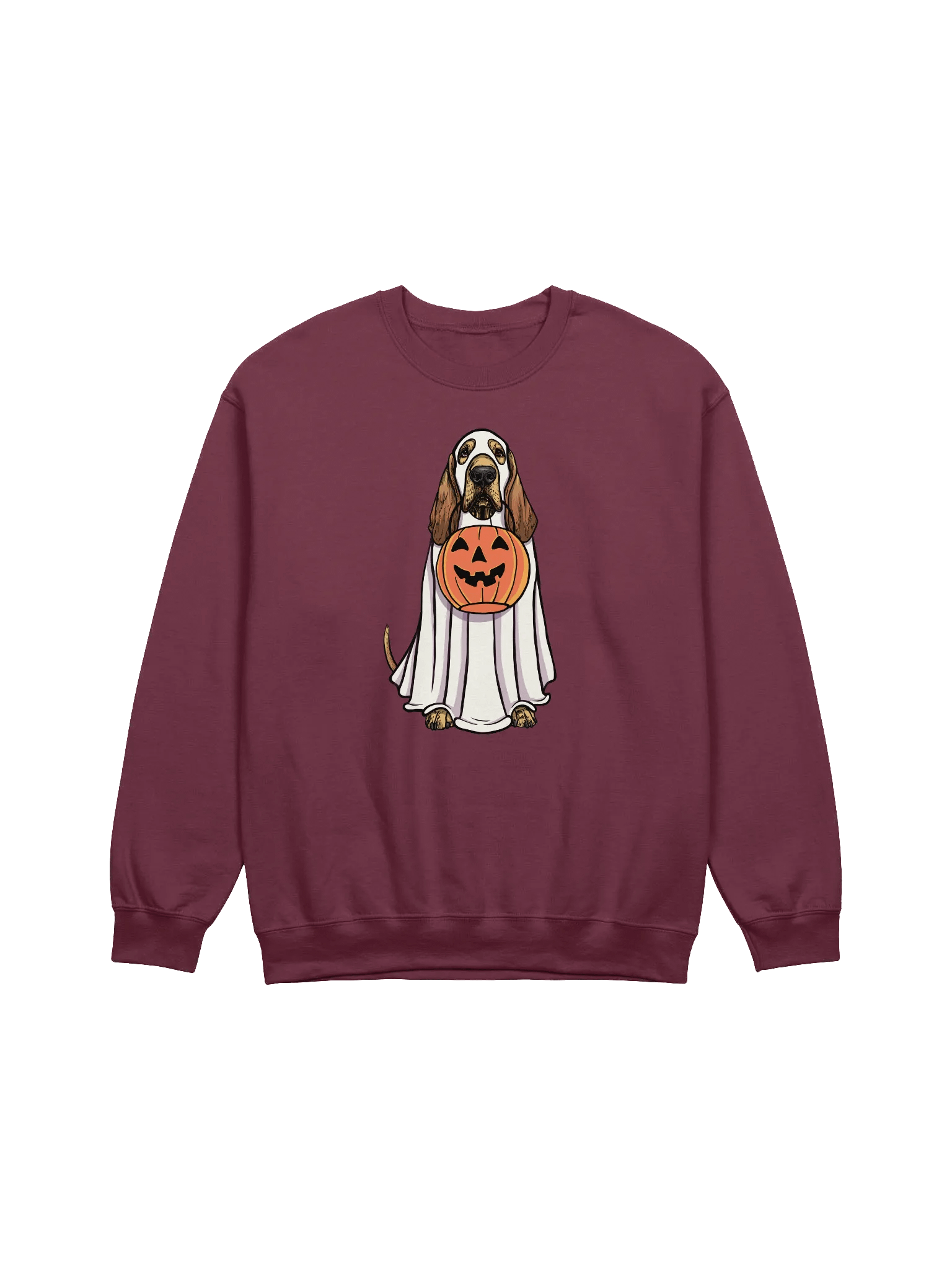 Funny Halloween Bloodhound Sweatshirt | Funny Bloodhound Wearing a Ghost Costume and Holding a Pumpkin Basket product image (1)