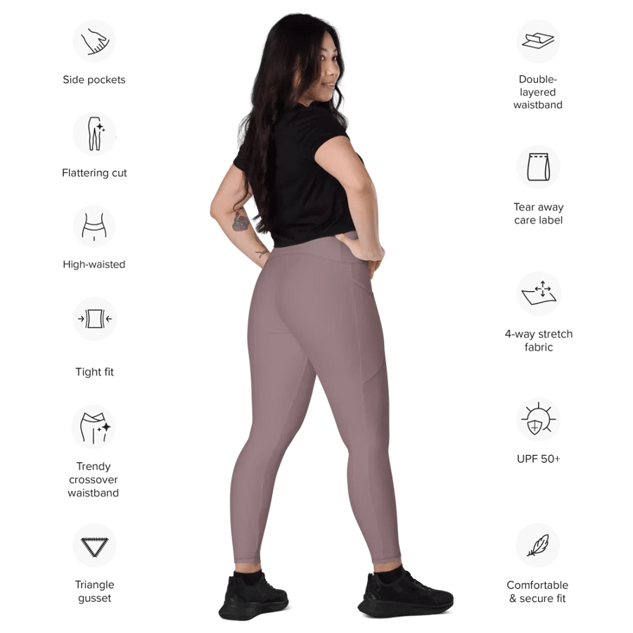 Plain Cool Purplish Brown Soft Summer Women's High Waisted Premium Crossover Leggings with Pockets by Treasure Pie product image (10)