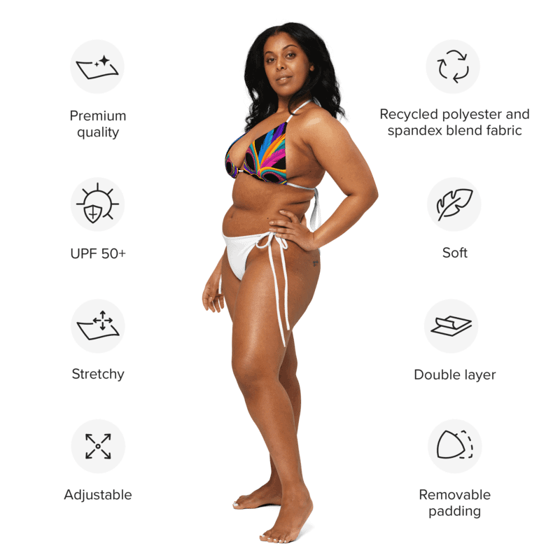 Low Rise Cheeky String Bikini, Mardi Gras Top, White Bottoms product image (12)