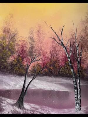 A snowy sunset with pink reflections? Yes please. ❄️💗 Here’s the full timelapse of this cozy winter landscape coming to life on the canvas ✨ #oilpainting #arttimelapse #winterart #landscapepainting #artistsoftiktok