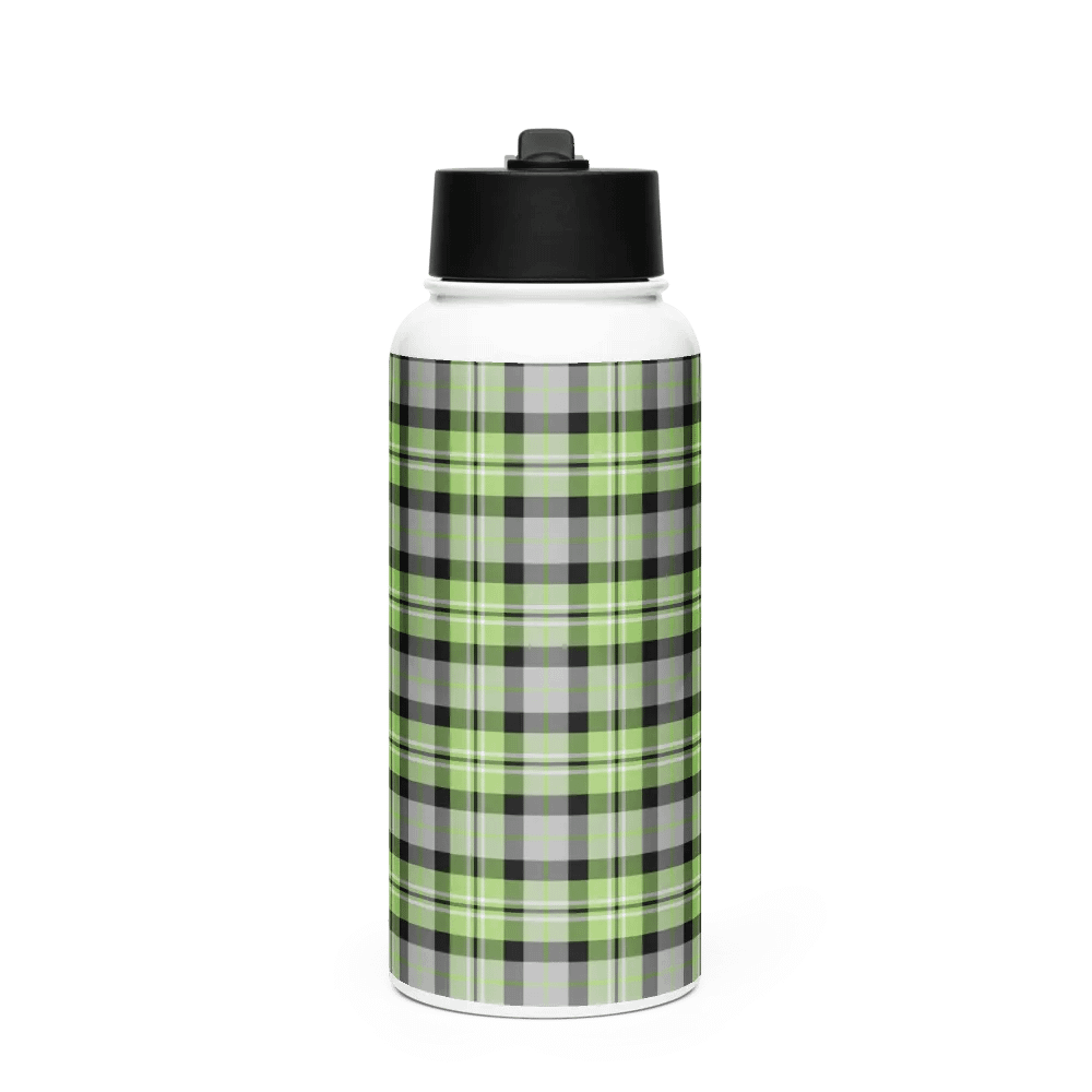 Light Green and Gray Plaid Water Bottle product image (4)