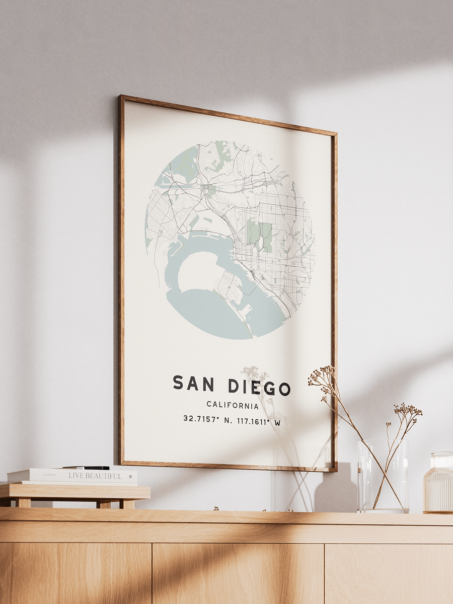 San Diego Street Map Poster – Beige Minimalist Circular City Art product image (2)