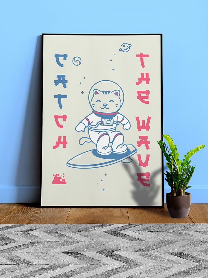 Anime poster: Catch the wave, space cat surfer — vaporwave poster, sport/space poster, manga art print, Japanese space wall art,Japan poster product image (1)