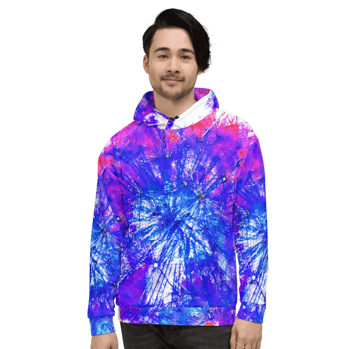 Abstract Bright Neon Dandelion Seeds Unisex Pull Over Hoodie product image (2)