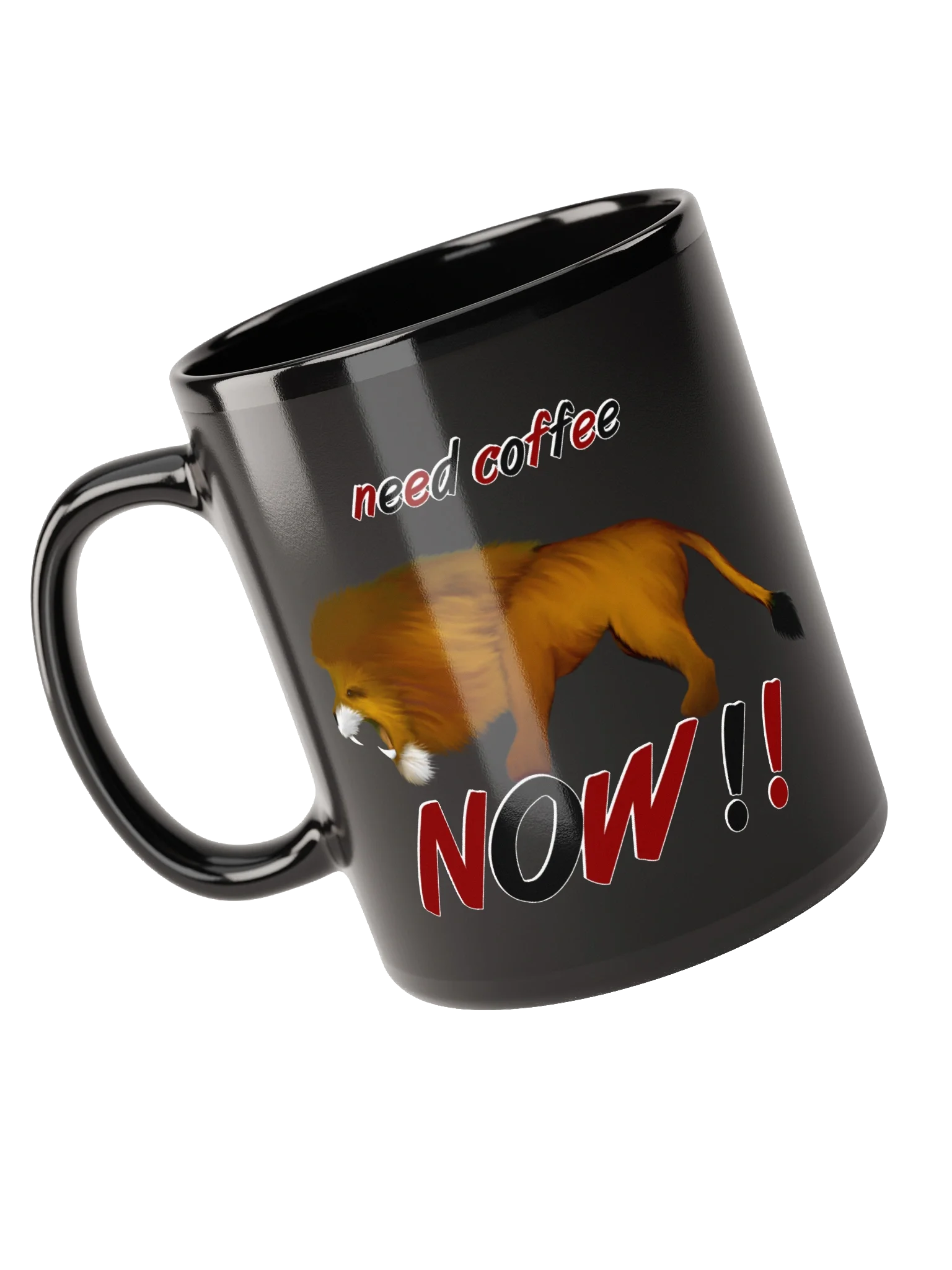 Roaring Lion 'Need Coffee NOW!!' Black Glossy Mug product image (5)