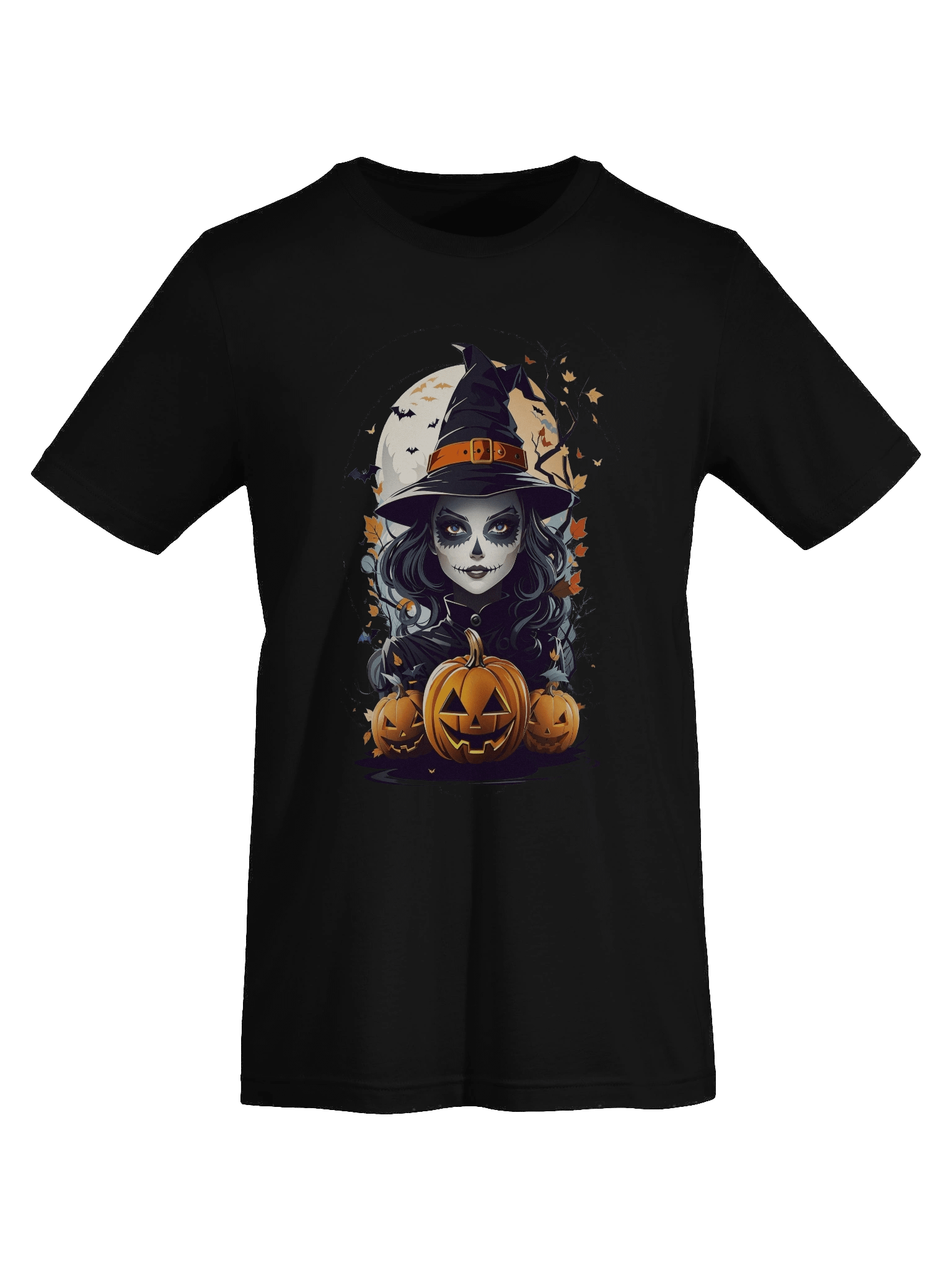 Witch and Pumpkins T-Shirt – Spooky Halloween Witch Tee, Gothic Jack-o’-Lantern Shirt product image (74)