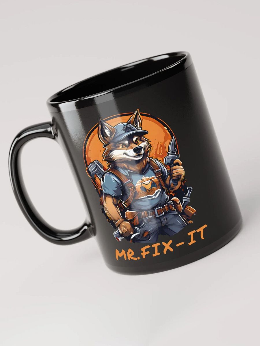Mr. Fix-It Funny Cartoon Wolf Handyman Black Glossy Mug - Unique Two-Sided Print Gift for DIY Enthusiasts product image (5)