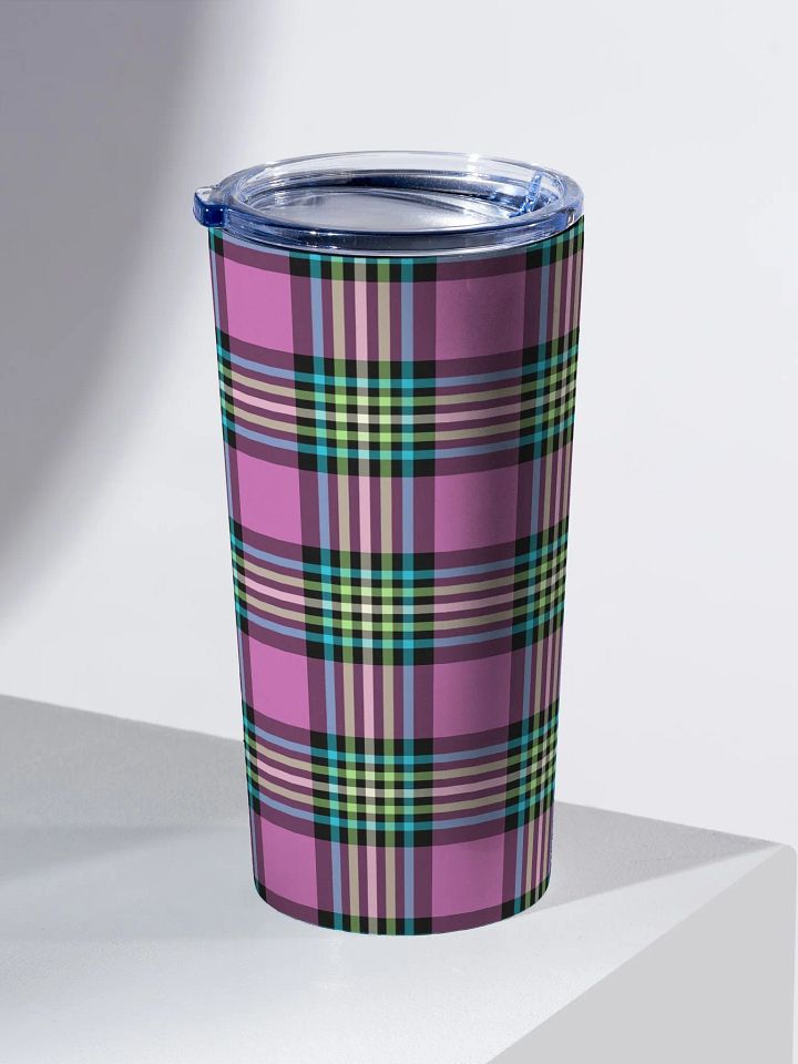 Purple Orchid and Turquoise Plaid Travel Tumbler product image (1)