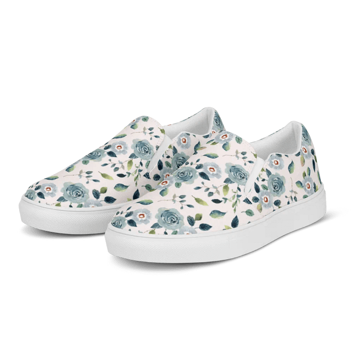 Floral Blue Flowers Pattern Womens Slip On Canvas Shoes product image (1)