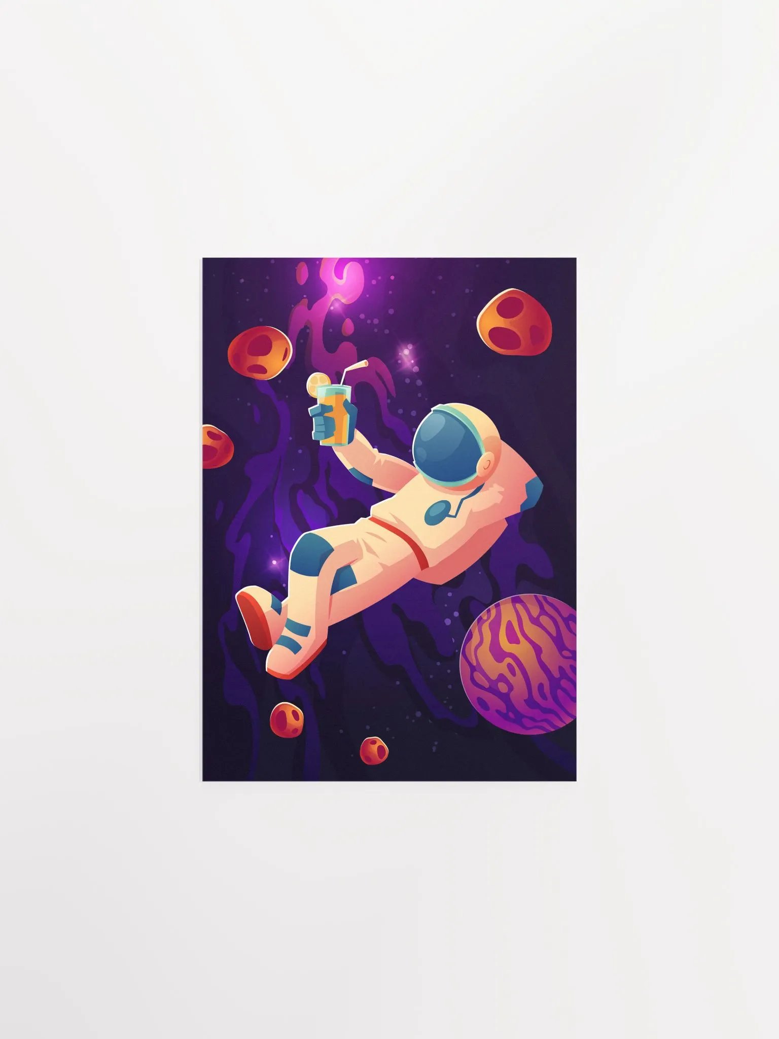 Relaxing astronaut with cocktail — space poster, synthwave space, neon space, aesthetic poster product image (6)