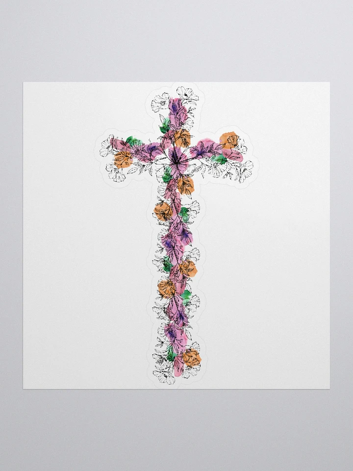 Yellow & Pink Floral Cross Sticker product image (2)