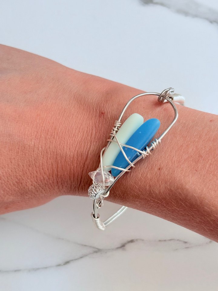 Ocean Whispers Wire-Wrapped Sea Glass Bracelet | Handmade 8" Coastal Charm by Monique Faella Designs™ | MFD-00202 product image (2)