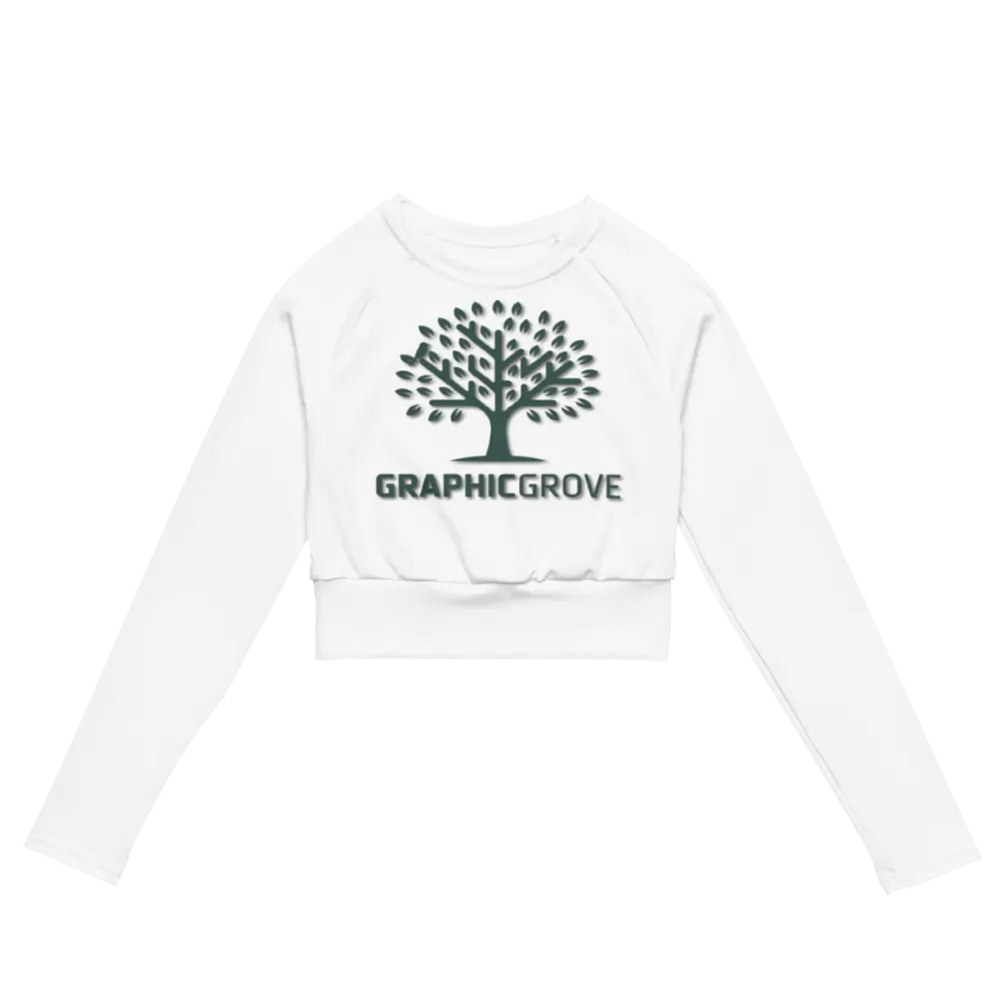 Graphic Grove Recycled Long Sleeve Crop Top - Sustainable White Top with Nature-Inspired Tree Graphic product image (3)