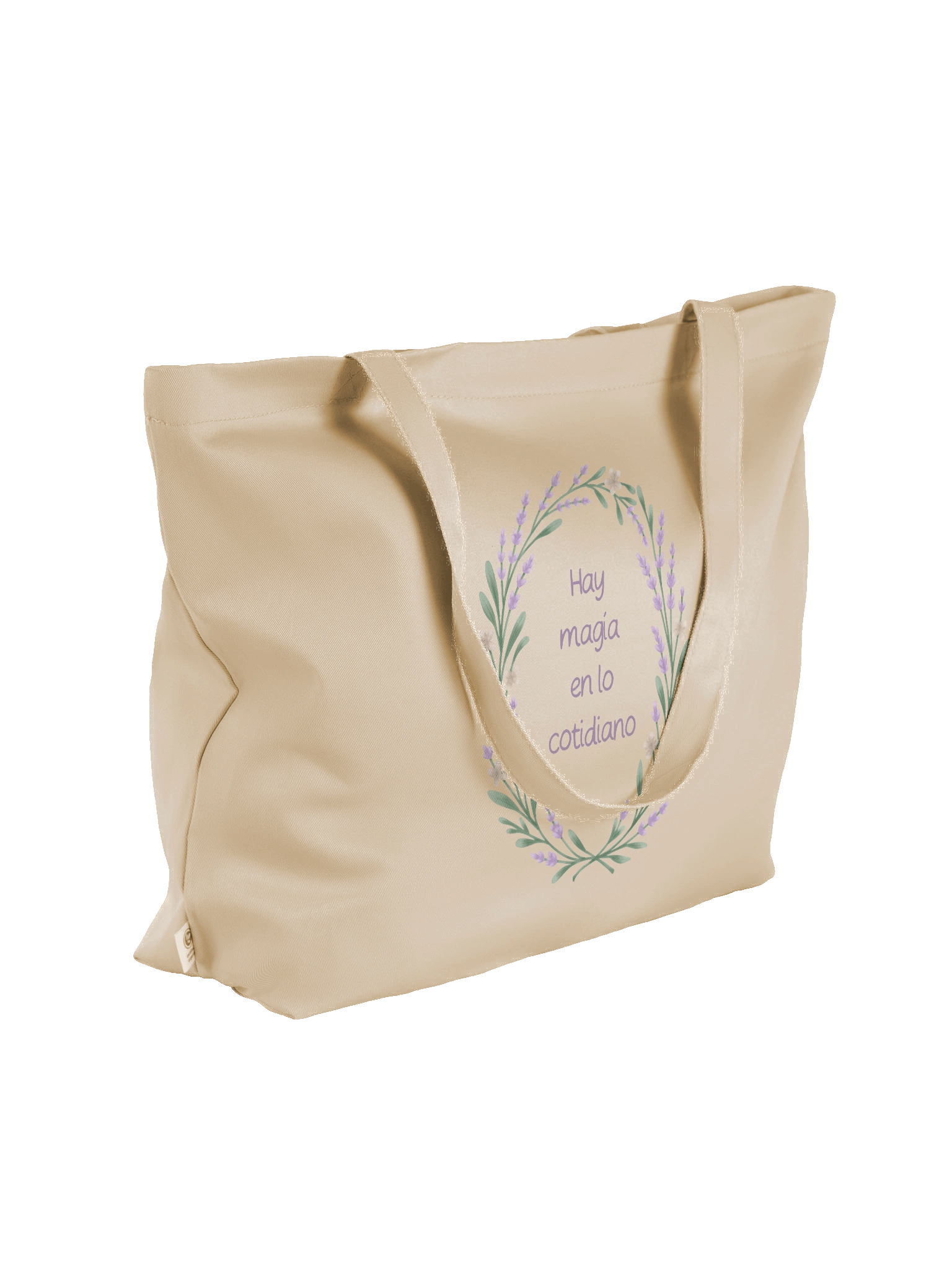 Organic tote bag magic in the everyday. Inspirational quote with illustrated lavender product image (2)