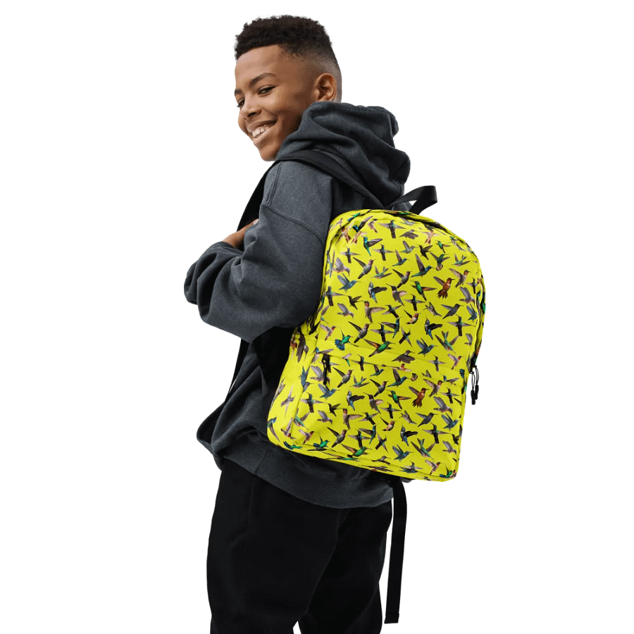 Vibrant yellow Hummingbird All-Over Backpack for moms students friends product image (7)