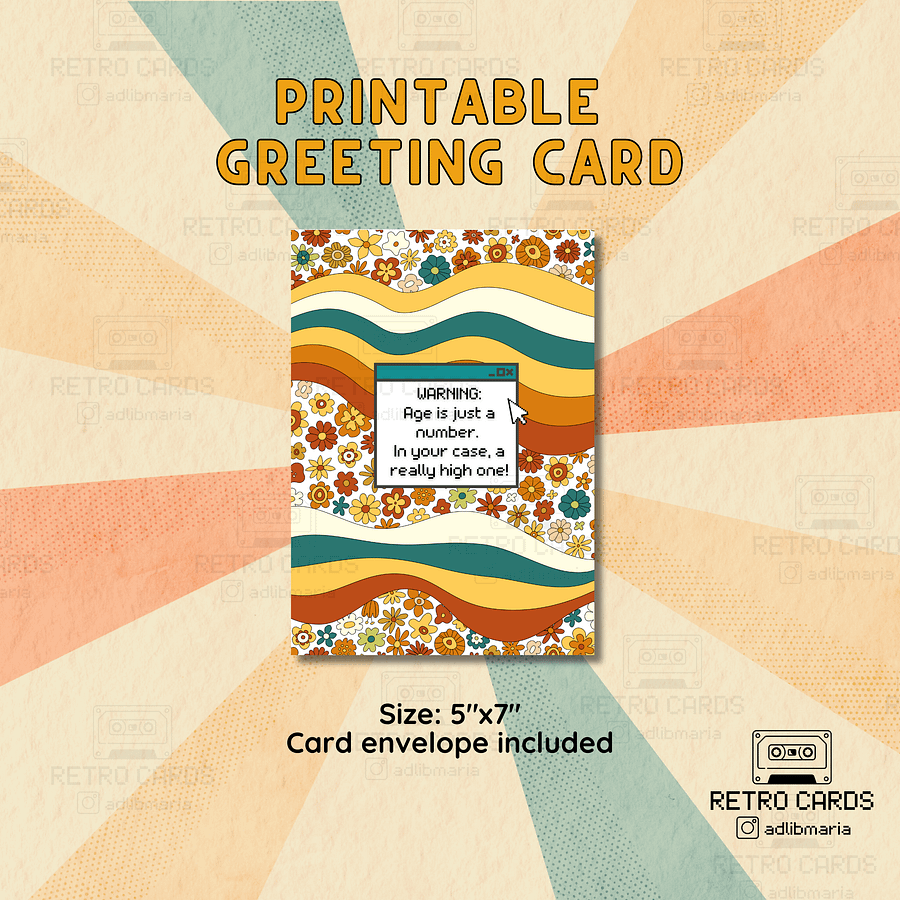 Printable Birthday Card Retro Greeting Card Age is Just a Number with Envelope product image (1)