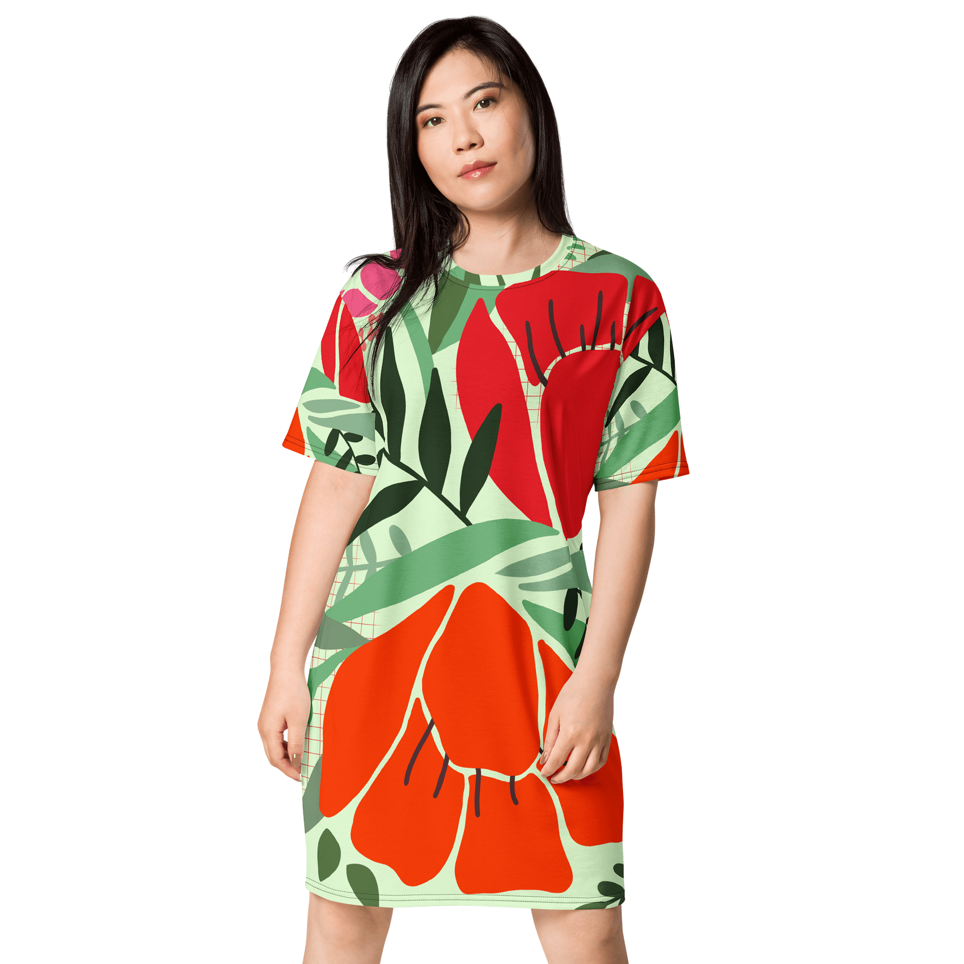 Vibrant Floral T-Shirt Dress - Oversized Trendy Design | TDSMUSIC.com product image (1)