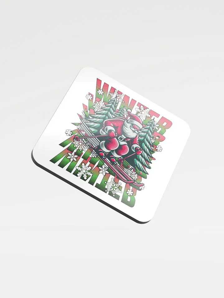 Winter Santa Skiing Adventure Glossed Cork Coaster product image (1)