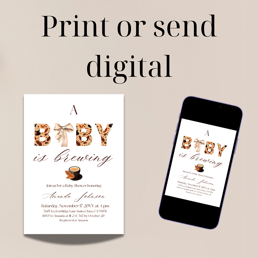 Coffee Baby Shower Invite, Rustic Gender Neutral Baby Shower Party, A Baby is Brewing Themed Brunch Invitation, Digital Download Template product image (9)