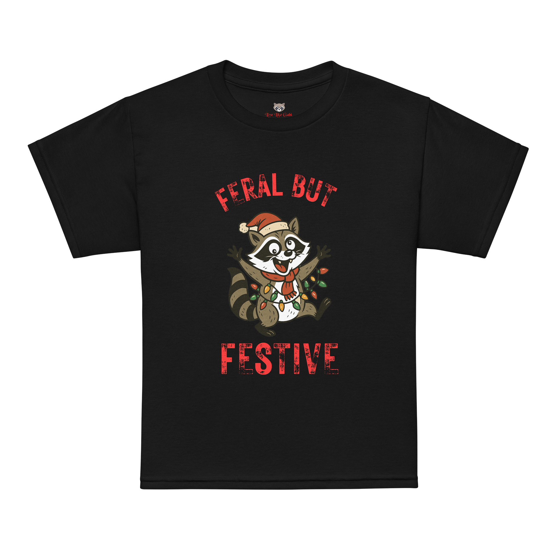 Feral but Festive Raccoon Youth Tee product image (6)