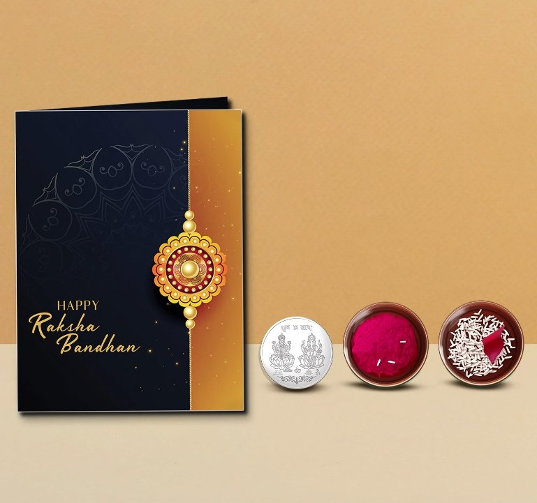 Silver Color Pooja Coin, Roli Chawal & Greeting Card product image (1)