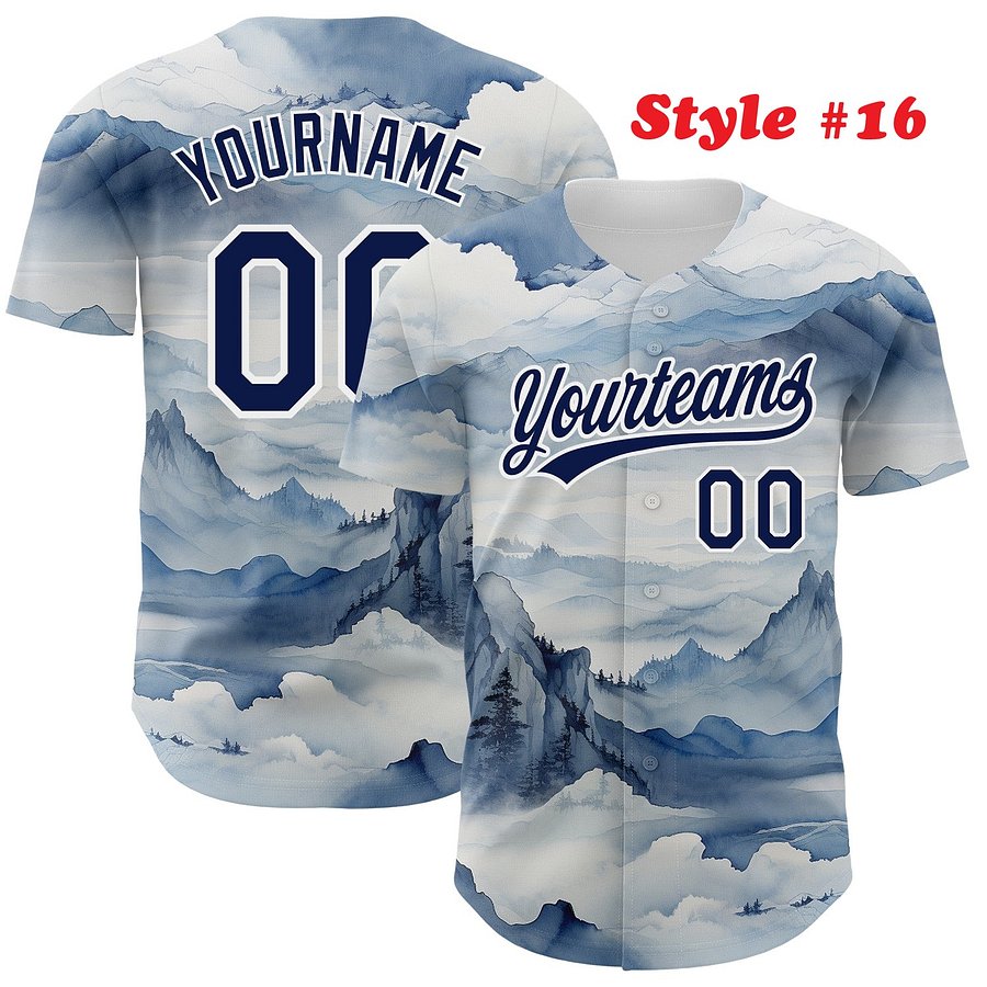 Authentic Baseball Jersey, Custom Baseball Jersey, Personalized Sport Jersey, Colorful, Number, 3D Mountains product image (187)