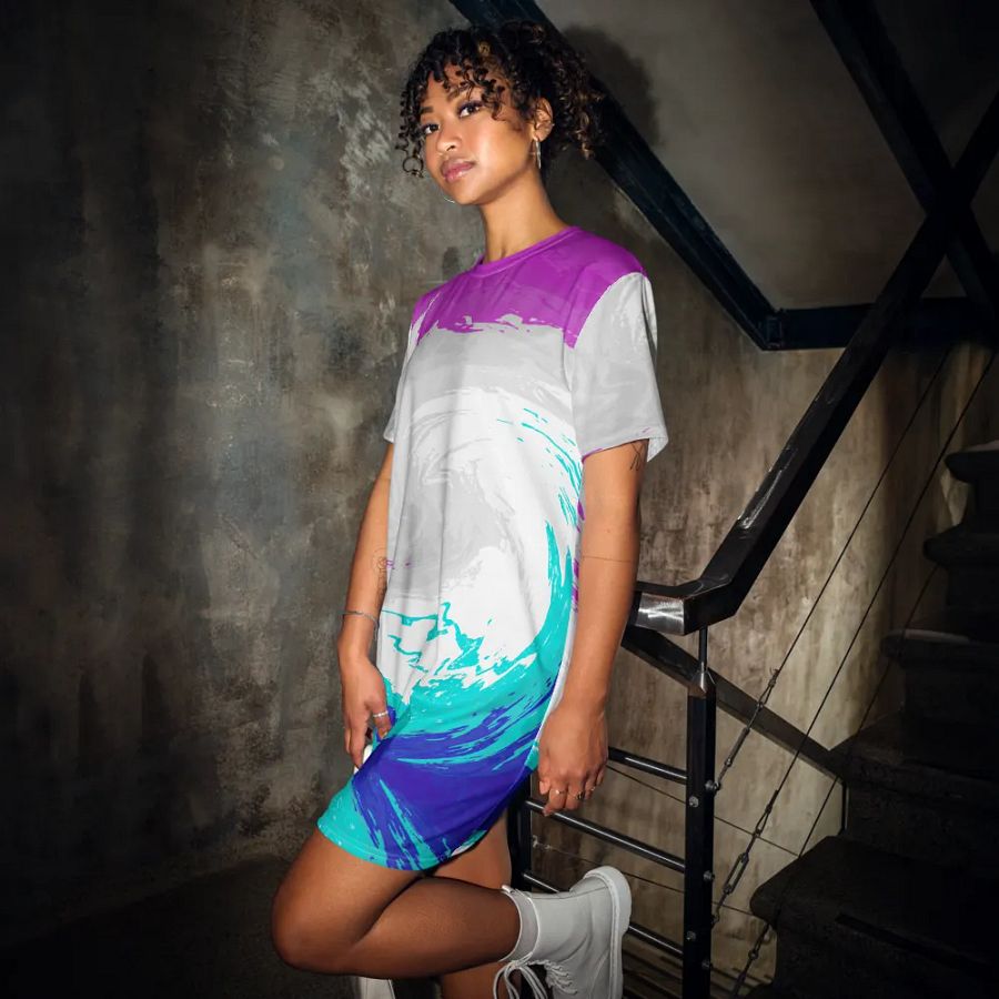 Abstract Vibrant Swirling Melting Forest Ladies T Shirt Dress product image (12)