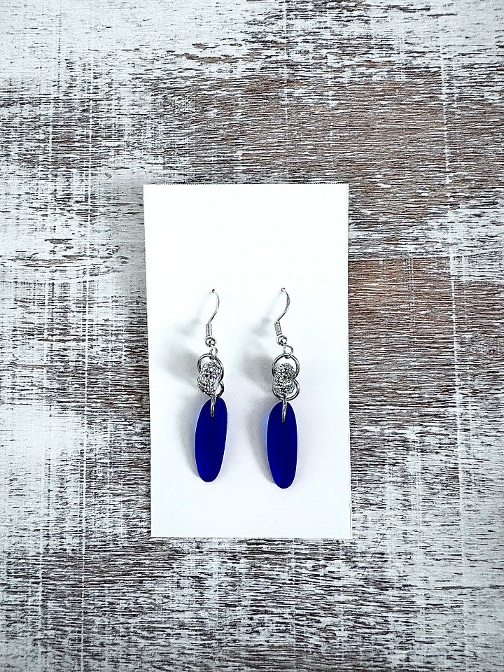 Sea Glass Drop Earrings | Cobalt Blue & Sparkle Beads | Handmade Coastal Charm Jewelry by Monique Faella Designs™ | MFD-00104 product image (2)