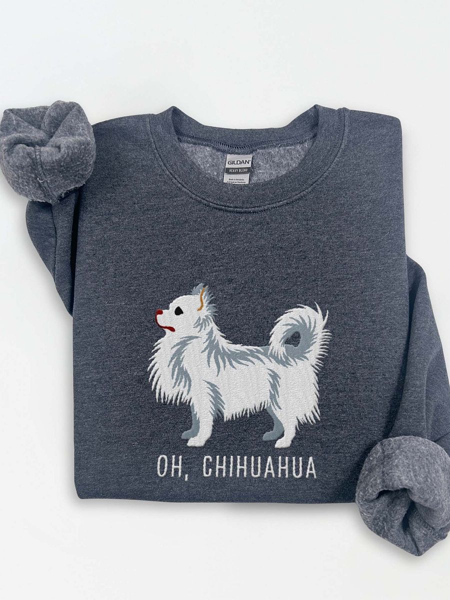 Oh, Chihuahua Sweatshirt (Embroidered) of a Longhaired Chihuahua(White) product image (1)