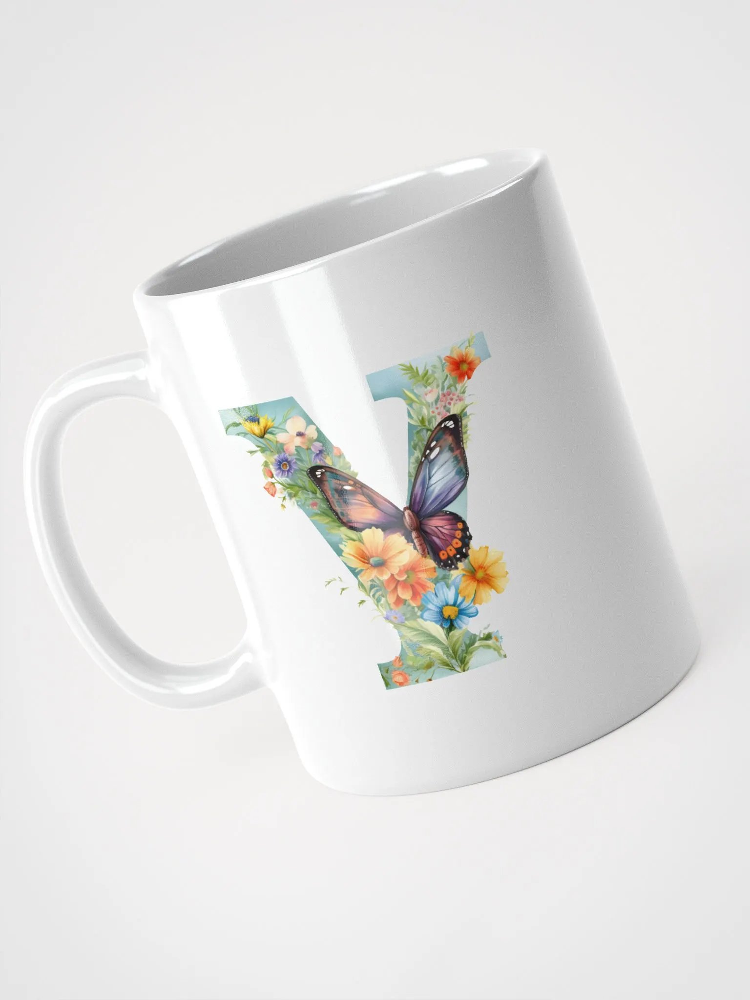 Letter Y Monogram Floral Fantasy White Glossy Mug product image (8)