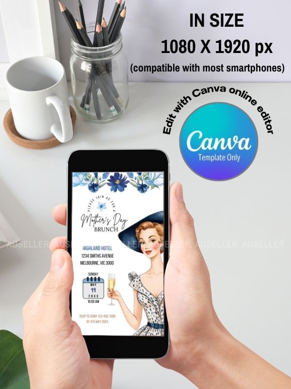 Mother's Day Brunch Invitation Bundle - Lady With Blue Hat product image (7)